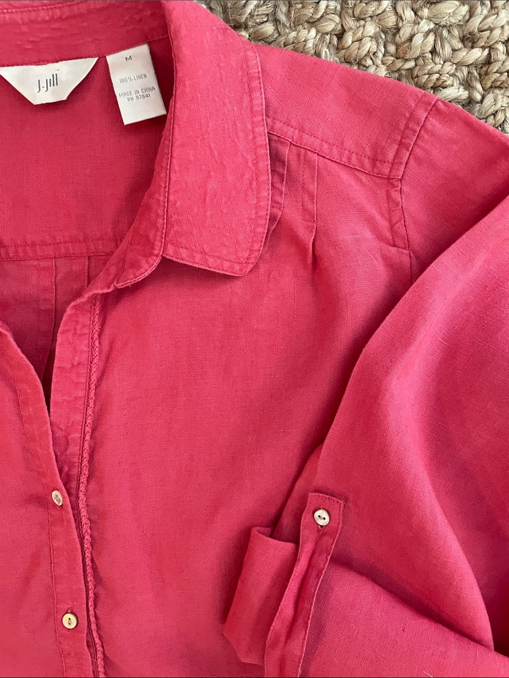 J. Jill 100% Linen Coral Blush Belted Shirt Dress Medium M - Picture 7 of 11